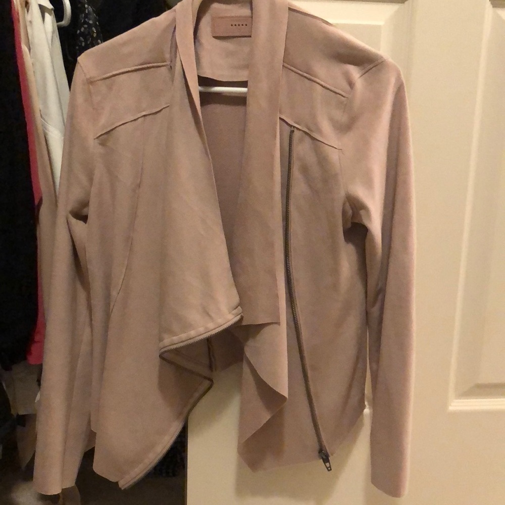 BlankNYC drape front faux suede jacket dusty rose